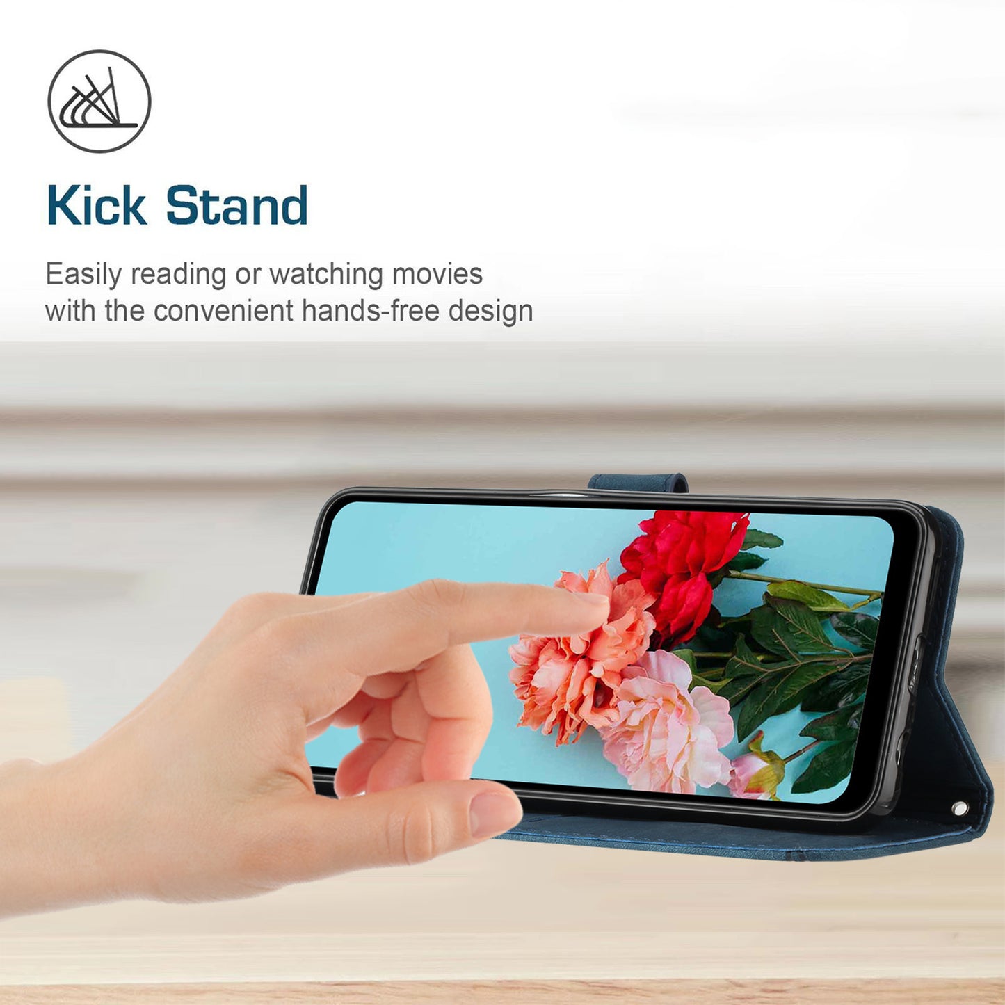 Uniqkart for Realme 11 Pro+ 5G / 11 Pro 5G Stand Wallet Leather Case Imprinted Lines Skin-touch Phone Cover - Sapphire