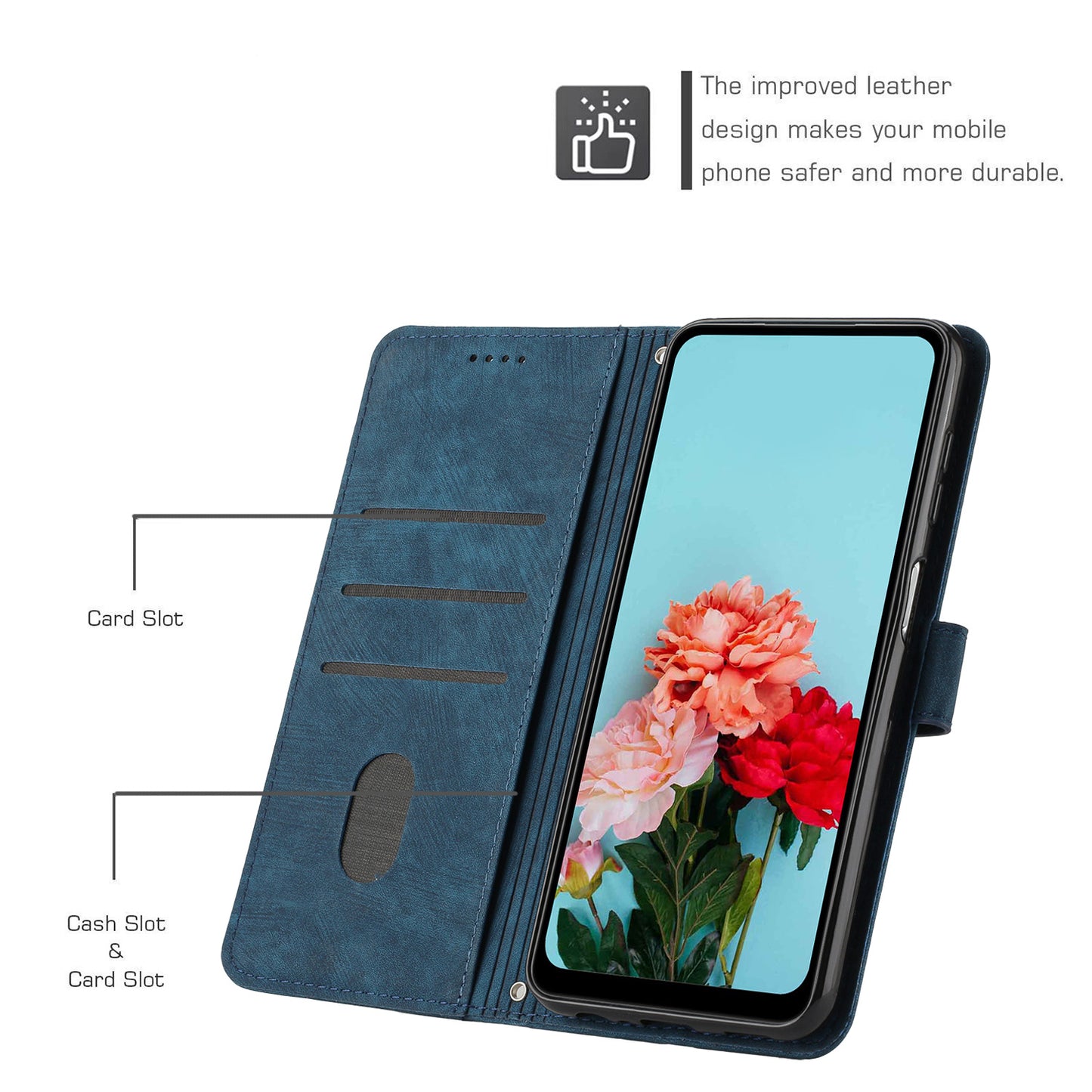 Uniqkart for Realme 11 Pro+ 5G / 11 Pro 5G Stand Wallet Leather Case Imprinted Lines Skin-touch Phone Cover - Sapphire