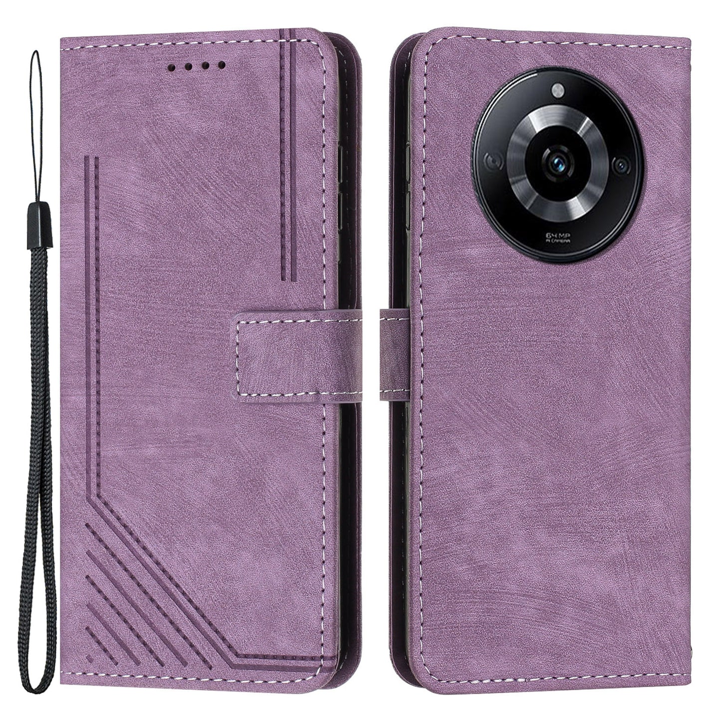 Uniqkart for Realme 11 Pro+ 5G / 11 Pro 5G Stand Wallet Leather Case Imprinted Lines Skin-touch Phone Cover - Purple