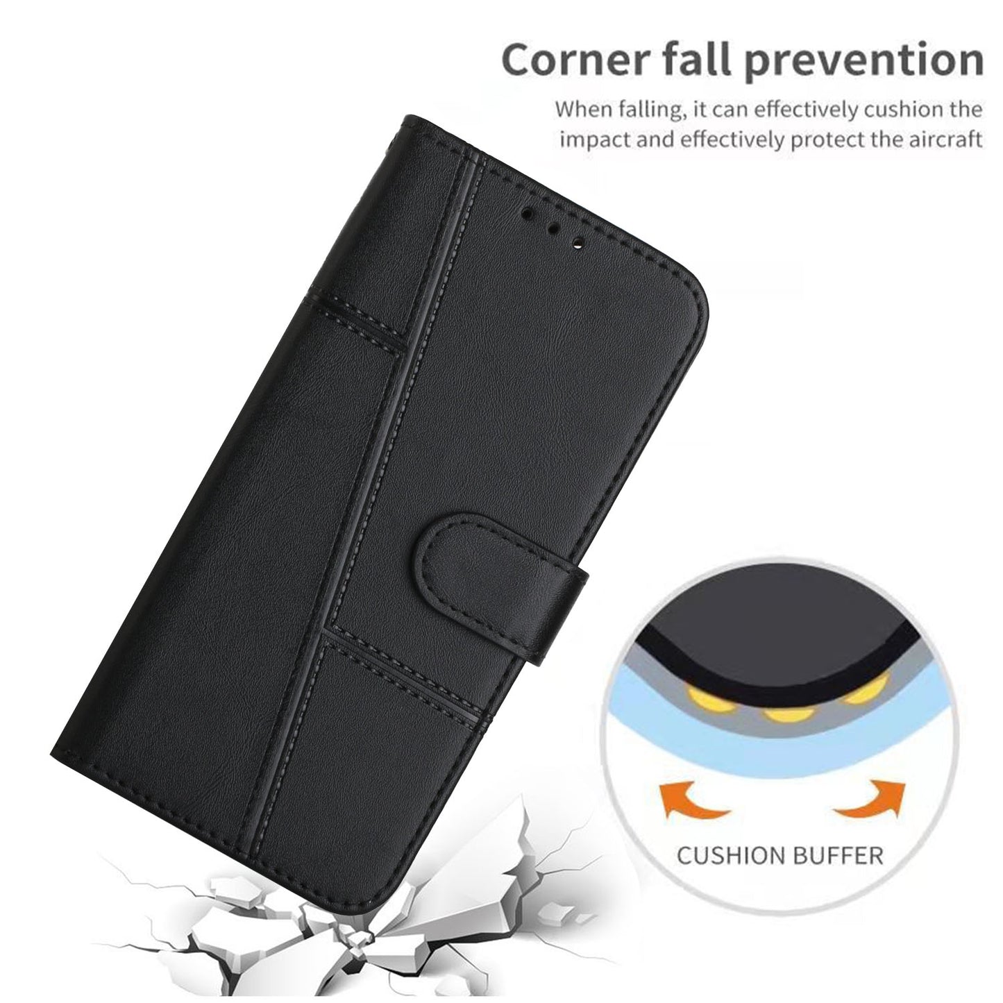 PU Leather Drop-proof Phone Case for Realme 11 5G , Wallet Stand Protective Phone Cover - Black