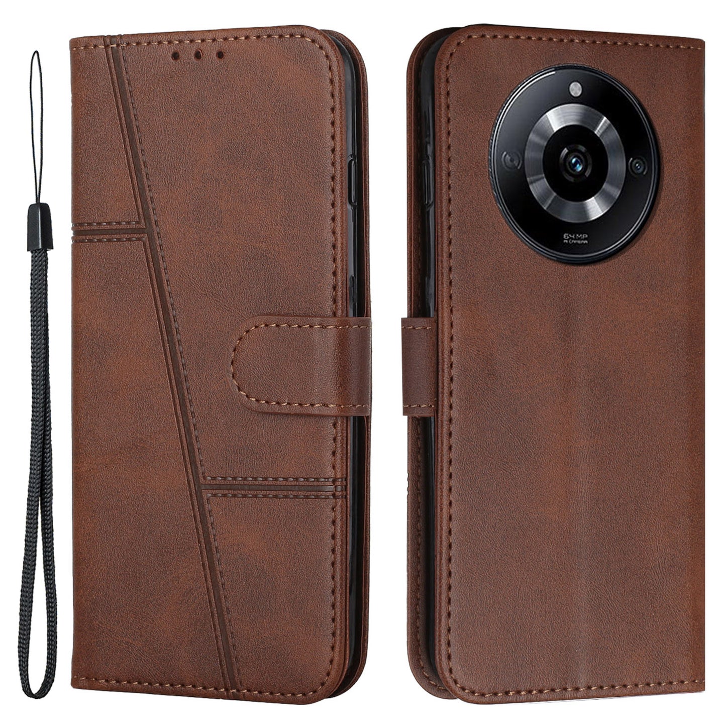 PU Leather Drop-proof Phone Case for Realme 11 5G , Wallet Stand Protective Phone Cover - Brown