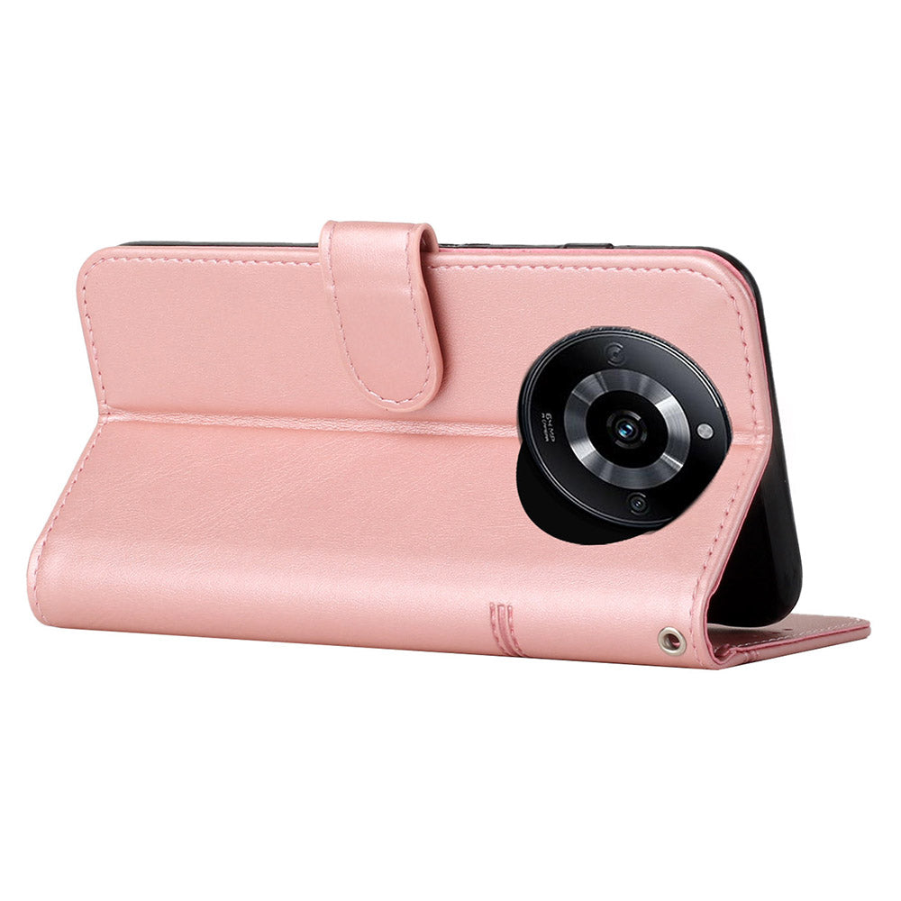 PU Leather Drop-proof Phone Case for Realme 11 5G , Wallet Stand Protective Phone Cover - Rose Gold