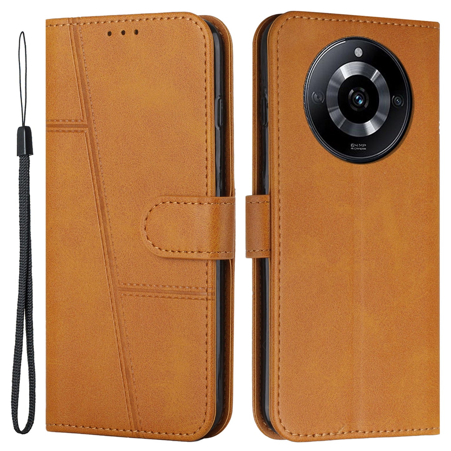 PU Leather Drop-proof Phone Case for Realme 11 5G , Wallet Stand Protective Phone Cover - Yellow