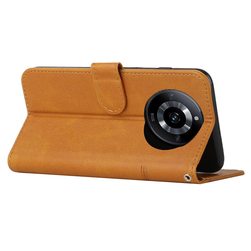 PU Leather Drop-proof Phone Case for Realme 11 5G , Wallet Stand Protective Phone Cover - Yellow