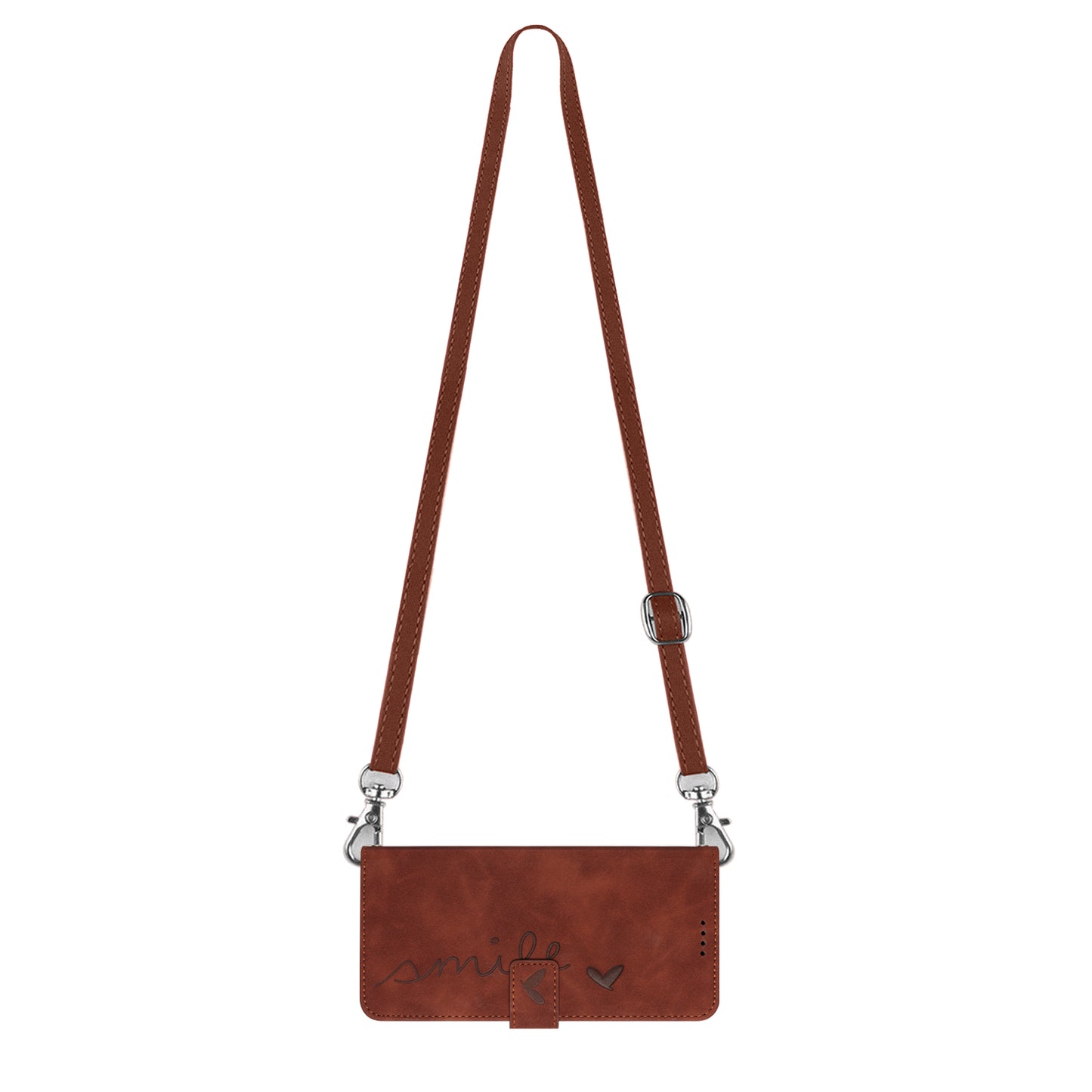 Heart Shape PU Leather Case for Realme C55 , Wallet Stand Phone Cover with Shoulder Strap - Brown
