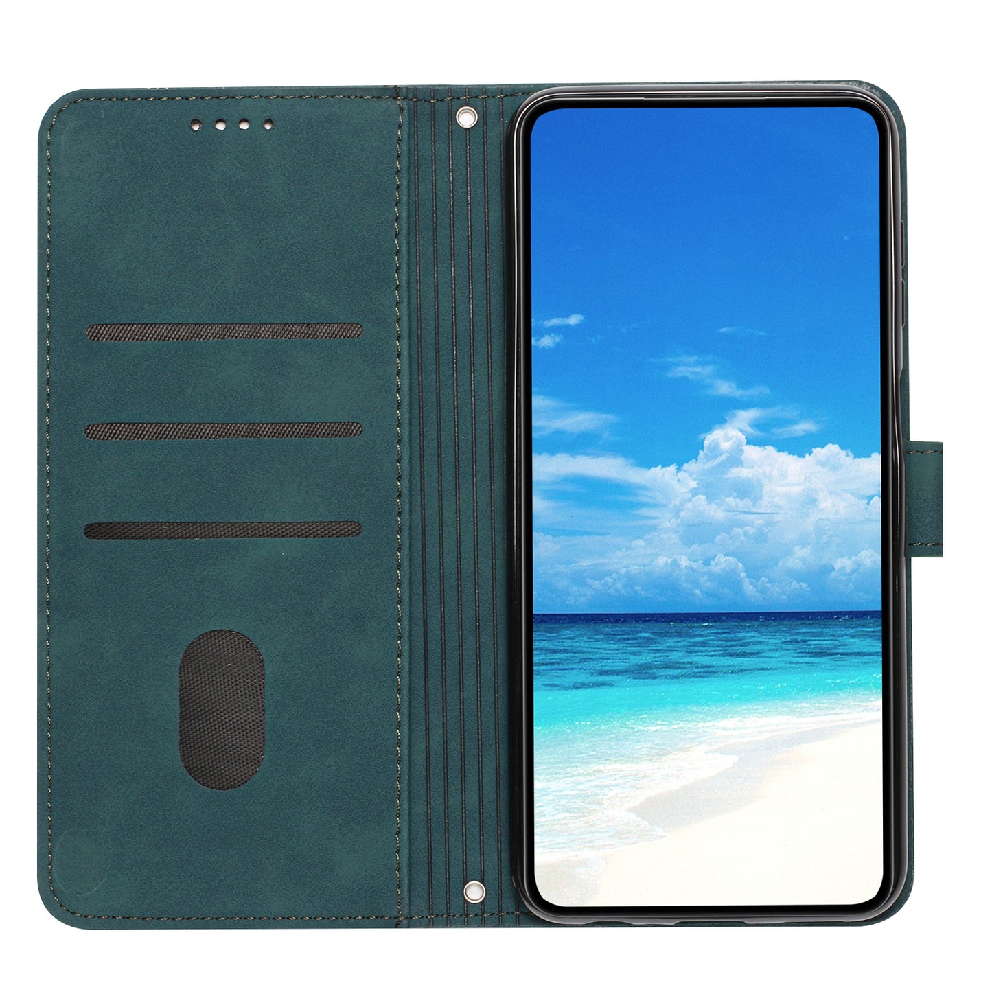 Heart Shape PU Leather Case for Realme C55 , Wallet Stand Phone Cover with Shoulder Strap - Green