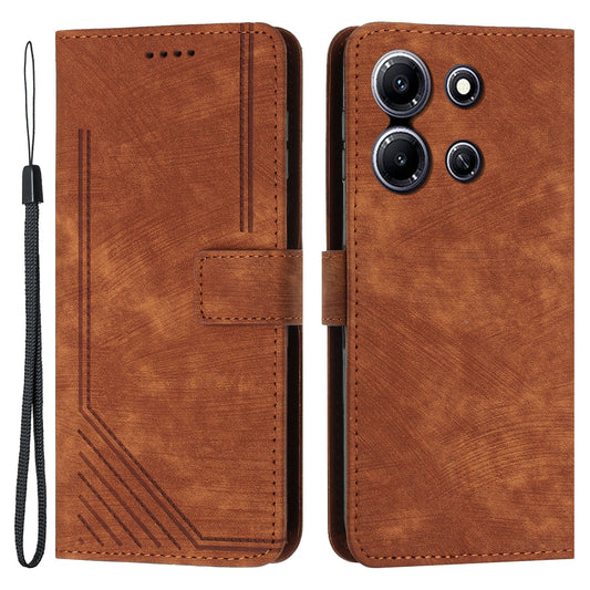 Imprinted Lines PU Leather Wallet Case for Infinix Note 30i 4G , Skin-touch Phone Stand Cover - Brown