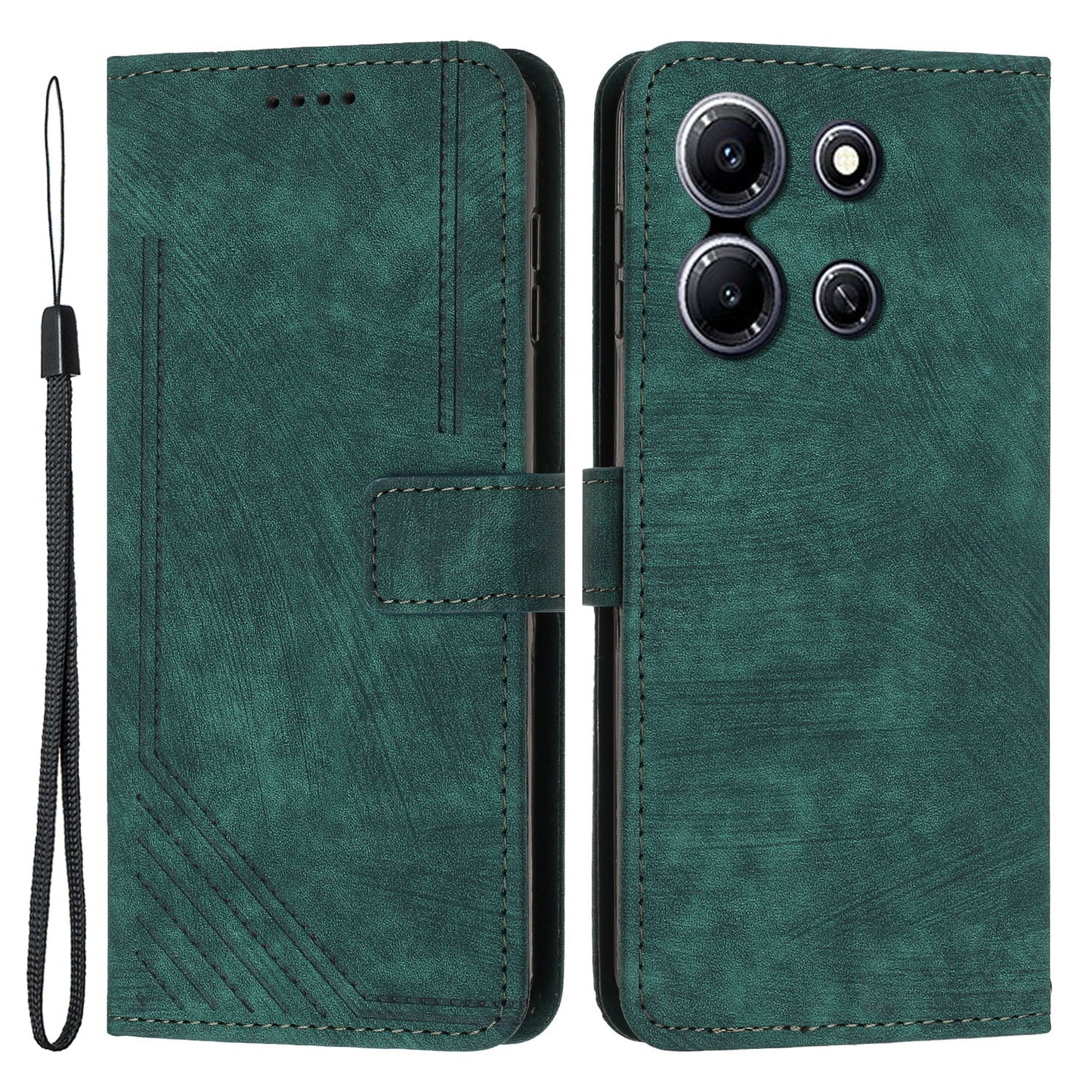 Imprinted Lines PU Leather Wallet Case for Infinix Note 30i 4G , Skin-touch Phone Stand Cover - Green