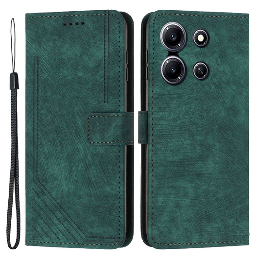 Imprinted Lines PU Leather Wallet Case for Infinix Note 30i 4G , Skin-touch Phone Stand Cover - Green