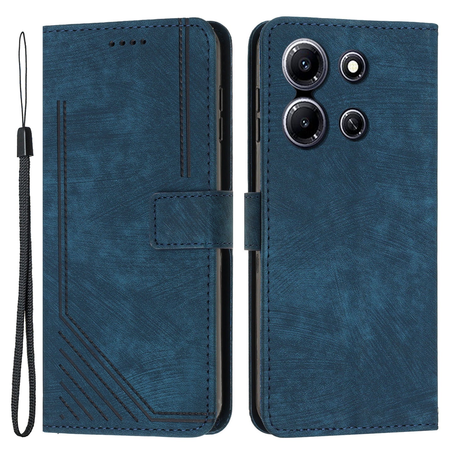 Imprinted Lines PU Leather Wallet Case for Infinix Note 30i 4G , Skin-touch Phone Stand Cover - Sapphire