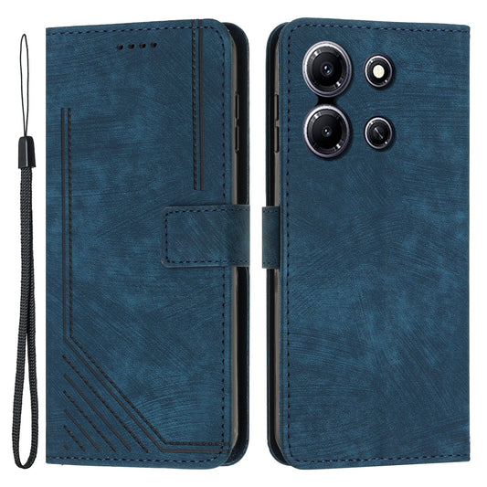 Imprinted Lines PU Leather Wallet Case for Infinix Note 30i 4G , Skin-touch Phone Stand Cover - Sapphire