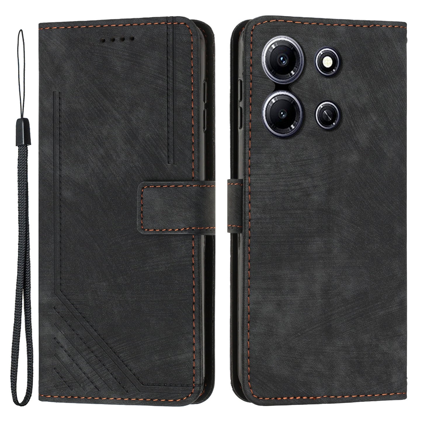 Imprinted Lines PU Leather Wallet Case for Infinix Note 30i 4G , Skin-touch Phone Stand Cover - Black