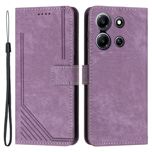 Imprinted Lines PU Leather Wallet Case for Infinix Note 30i 4G , Skin-touch Phone Stand Cover - Purple