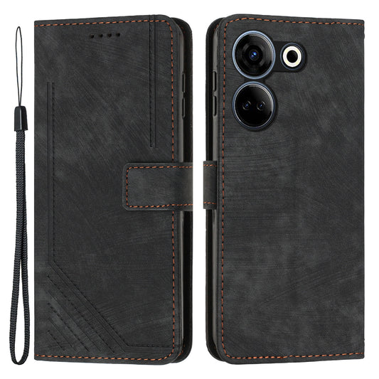 Uniqkart for Tecno Camon 20 4G / Camon 20 Pro 4G Skin-touch PU Leather Case Stand Imprinted Lines Wallet Phone Cover - Black
