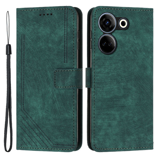 Uniqkart for Tecno Camon 20 4G / Camon 20 Pro 4G Skin-touch PU Leather Case Stand Imprinted Lines Wallet Phone Cover - Green