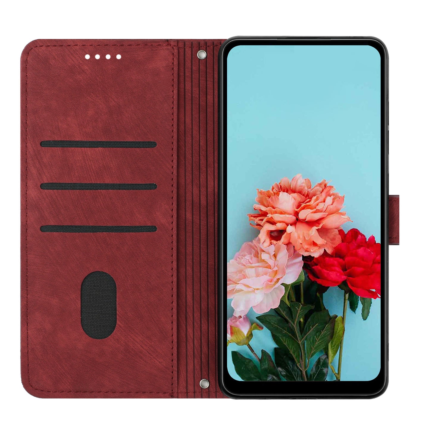Uniqkart for Xiaomi Redmi Note 12 Turbo / Poco F5 5G Imprinted Lines Leather Phone Case Wallet Stand Phone Cover - Red