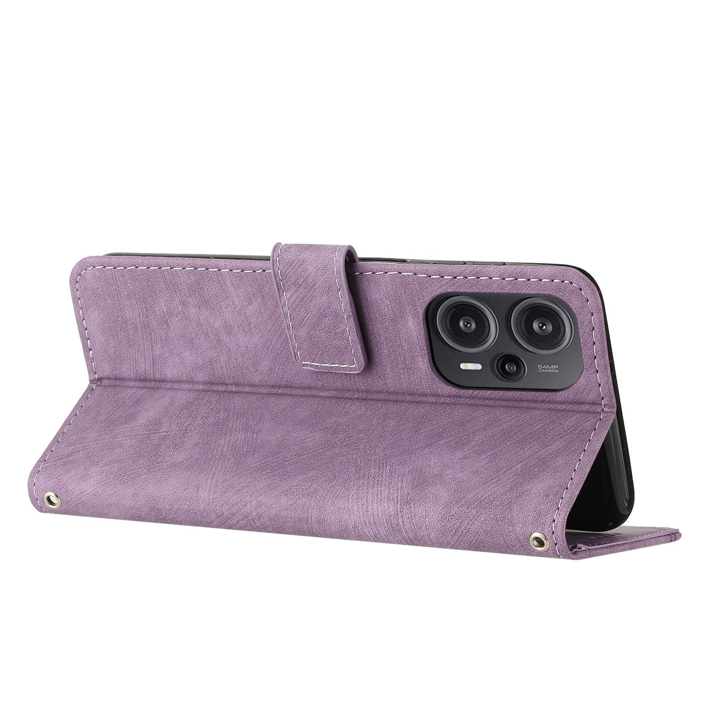 Uniqkart for Xiaomi Redmi Note 12 Turbo / Poco F5 5G Imprinted Lines Leather Phone Case Wallet Stand Phone Cover - Purple