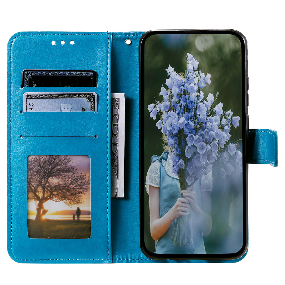 Wallet Shell for Realme Narzo N53 4G / C53 4G PU Leather Case Mandala Flower Imprint Stand Cover - Blue