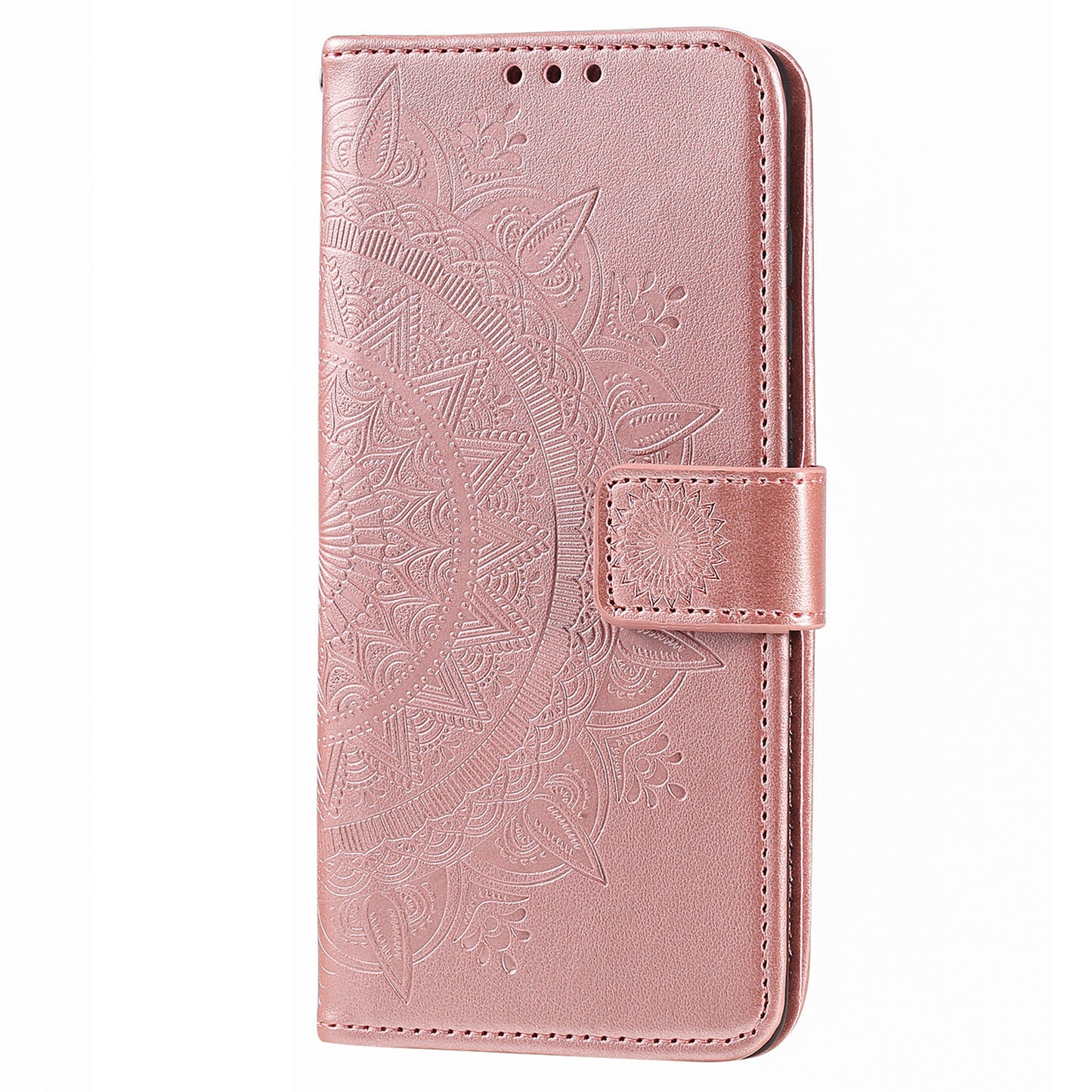 Wallet Shell for Realme Narzo N53 4G / C53 4G PU Leather Case Mandala Flower Imprint Stand Cover - Rose Gold