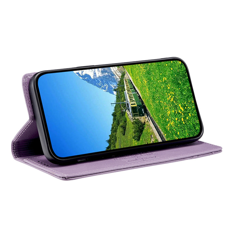 Uniqkart Style 007 For iPhone 15 Pro RFID Blocking Cover Foldable Stand Wallet Phone Leather Case - Purple