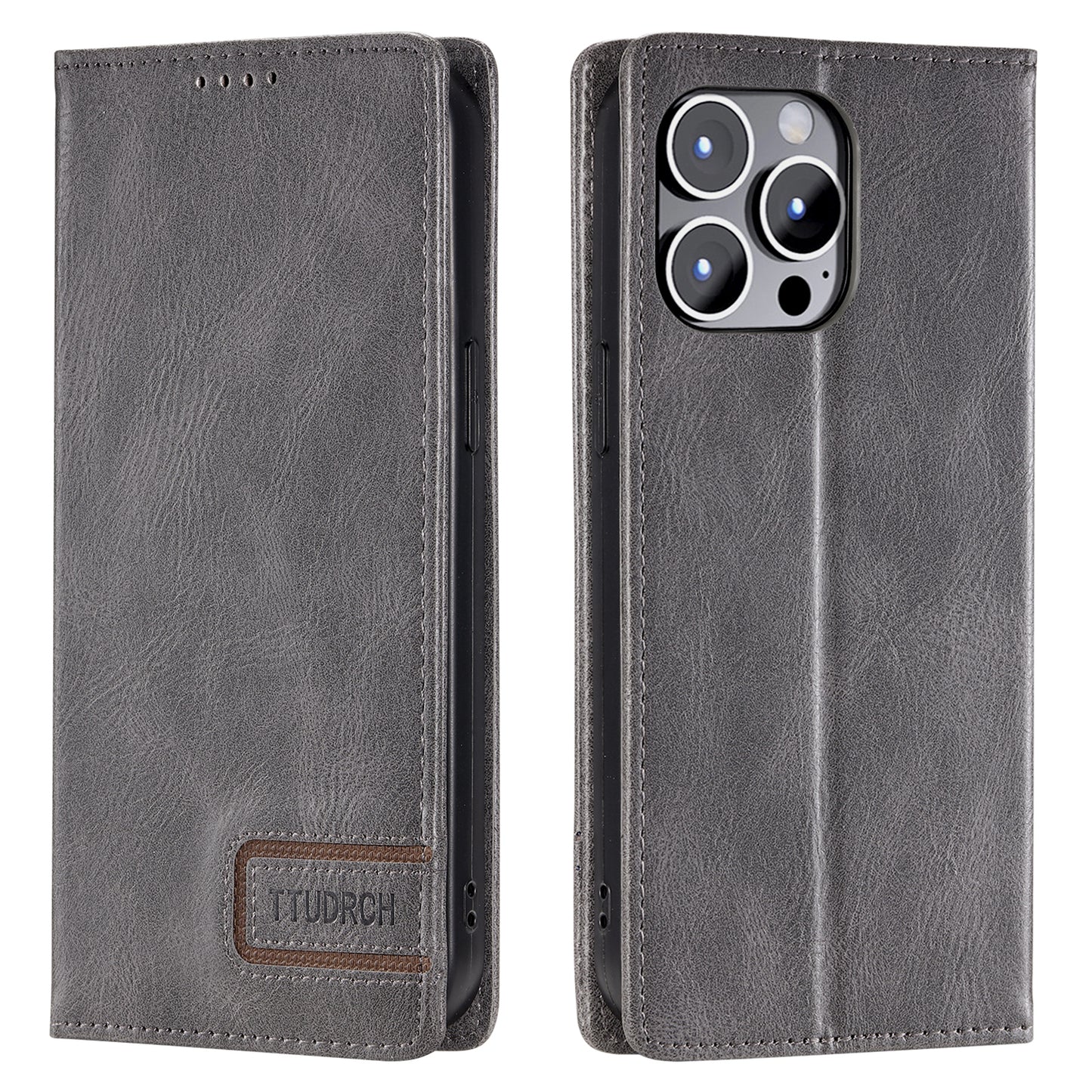 Uniqkart Style 007 For iPhone 15 Pro RFID Blocking Cover Foldable Stand Wallet Phone Leather Case - Grey