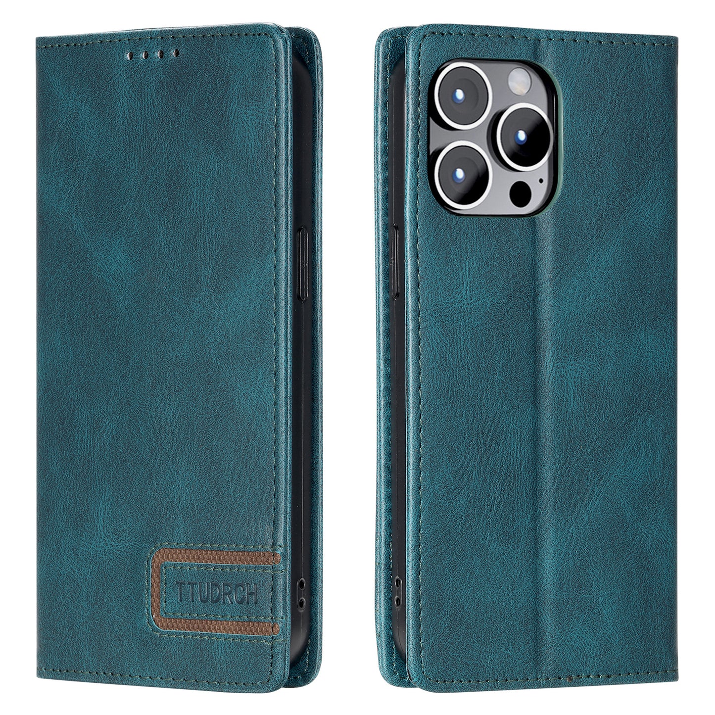 Uniqkart Style 007 For iPhone 15 Pro RFID Blocking Cover Foldable Stand Wallet Phone Leather Case - Green