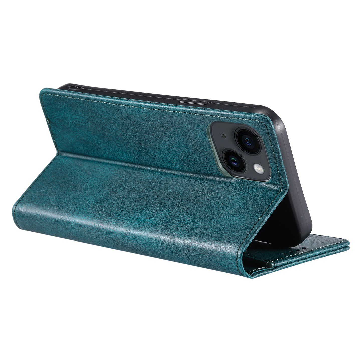 Uniqkart Style 007 For iPhone 15 Pro RFID Blocking Cover Foldable Stand Wallet Phone Leather Case - Green