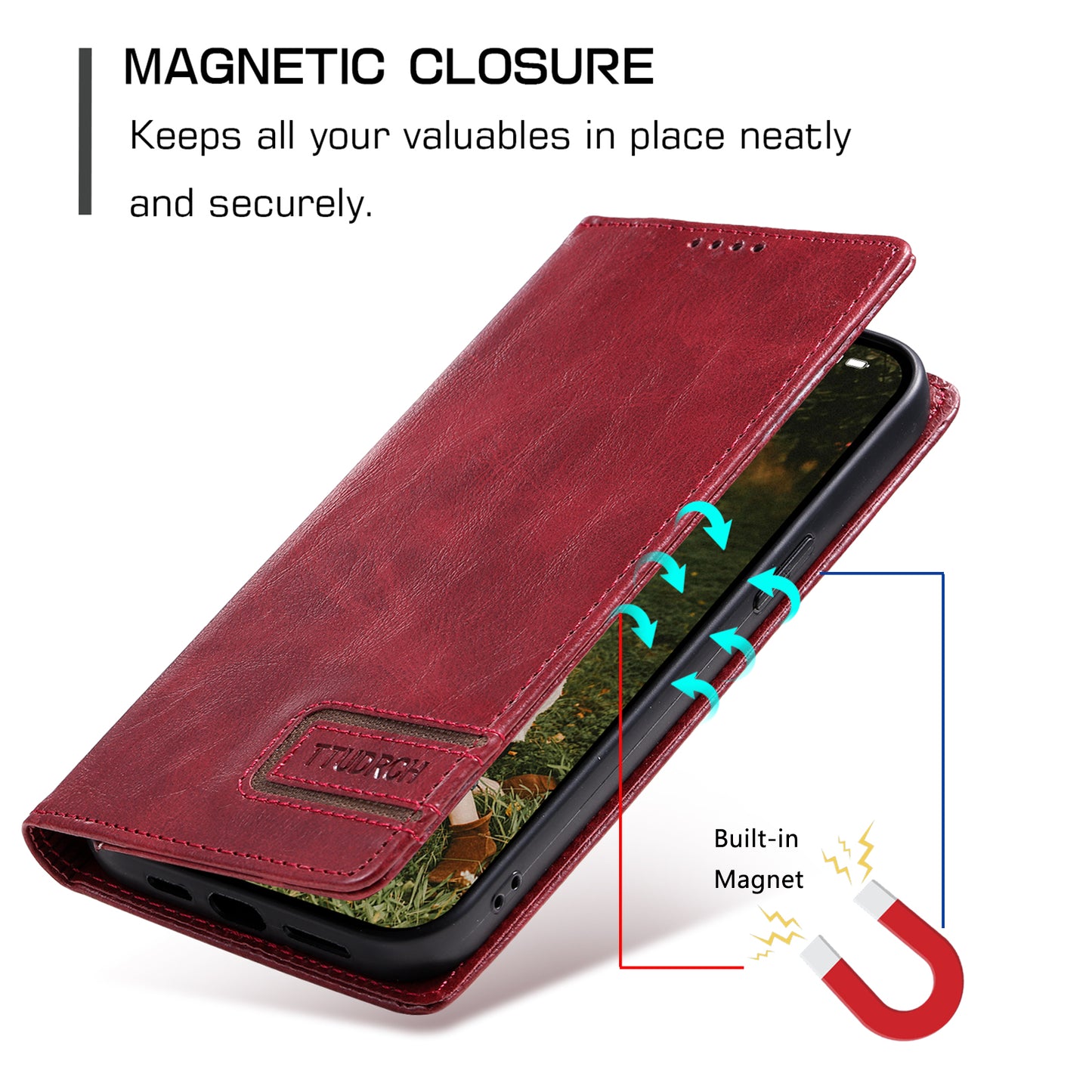 Uniqkart Style 007 For iPhone 15 Pro RFID Blocking Cover Foldable Stand Wallet Phone Leather Case - Red