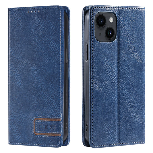 Uniqkart Style 007 For iPhone 15 RFID Blocking Cover Phone Leather Case with Stand Wallet - Blue
