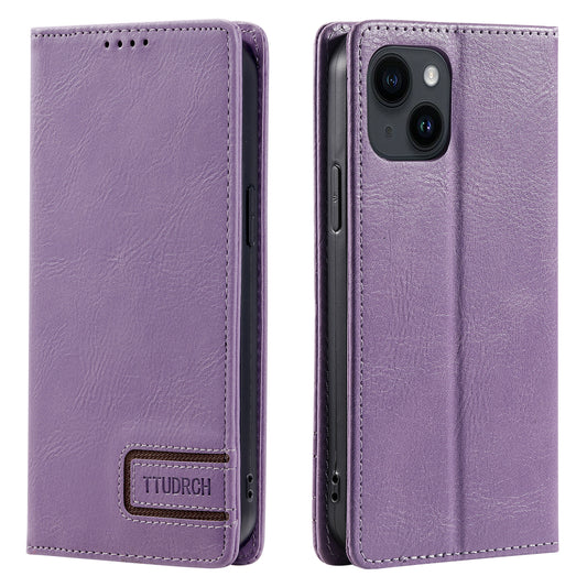 Uniqkart Style 007 For iPhone 15 RFID Blocking Cover Phone Leather Case with Stand Wallet - Purple