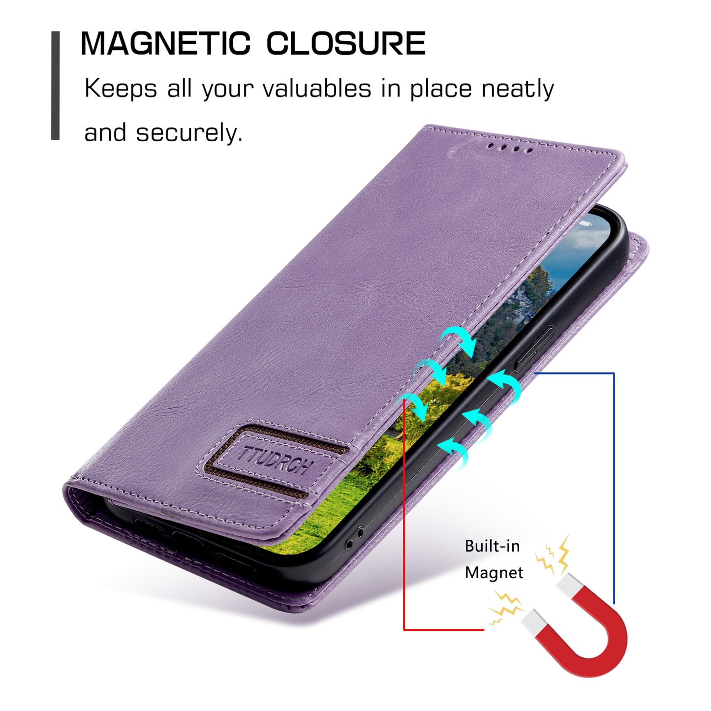 Uniqkart Style 007 For iPhone 15 RFID Blocking Cover Phone Leather Case with Stand Wallet - Purple