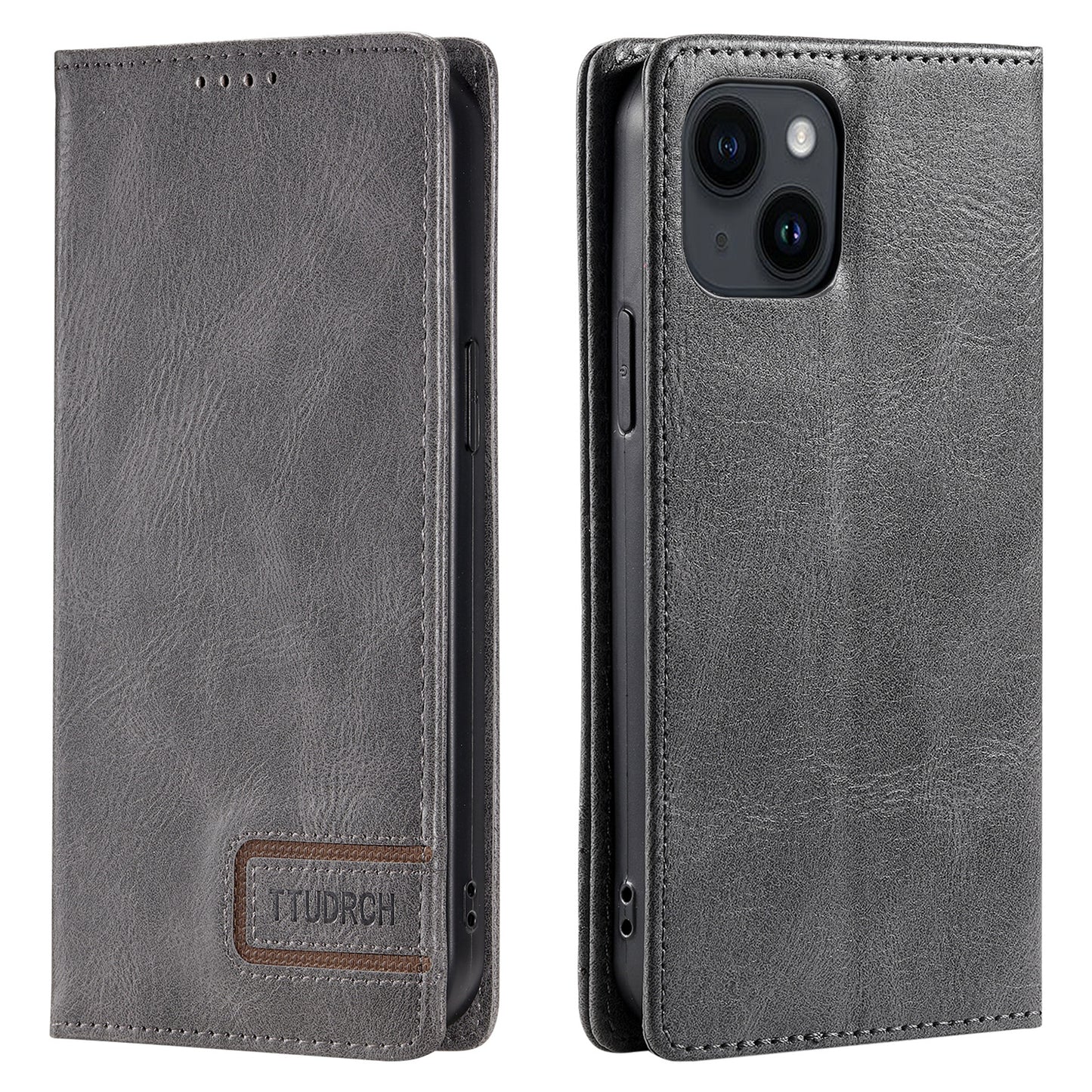 TTUDRCH Style 007 For iPhone 15 RFID Blocking Cover Phone Leather Case with Stand Wallet - Grey