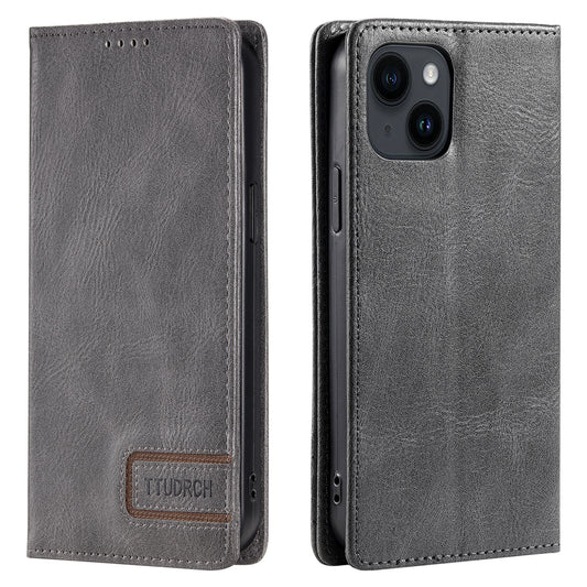TTUDRCH Style 007 For iPhone 15 RFID Blocking Cover Phone Leather Case with Stand Wallet - Grey
