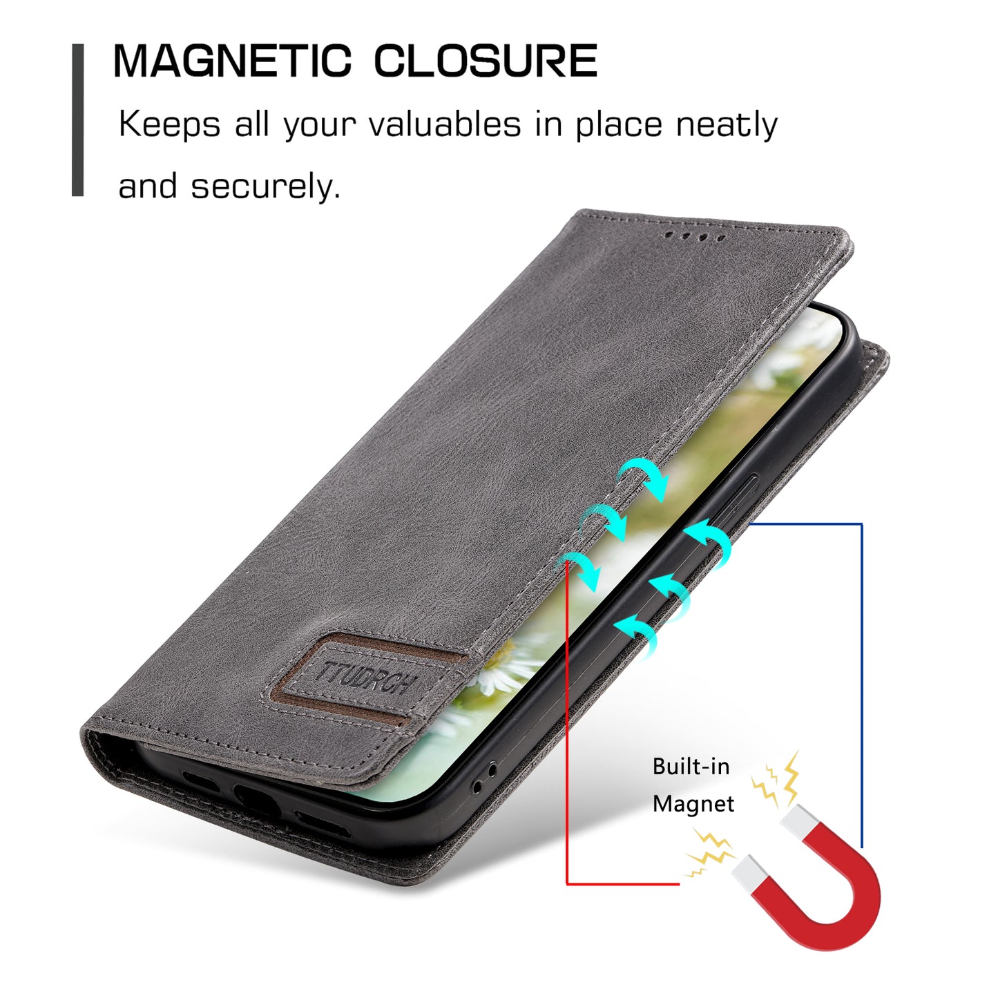 TTUDRCH Style 007 For iPhone 15 RFID Blocking Cover Phone Leather Case with Stand Wallet - Grey