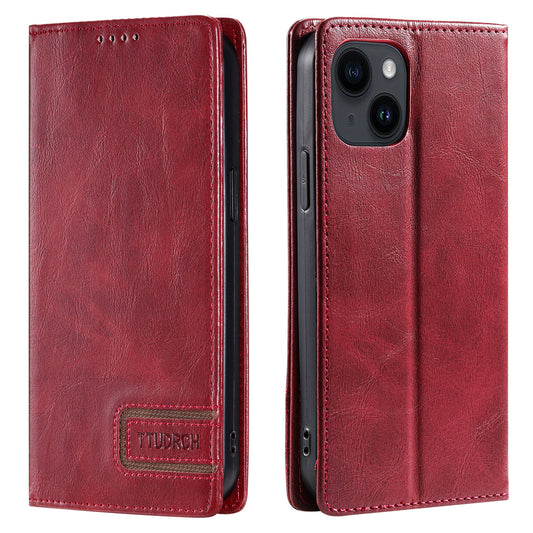 TTUDRCH Style 007 For iPhone 15 RFID Blocking Cover Phone Leather Case with Stand Wallet - Red