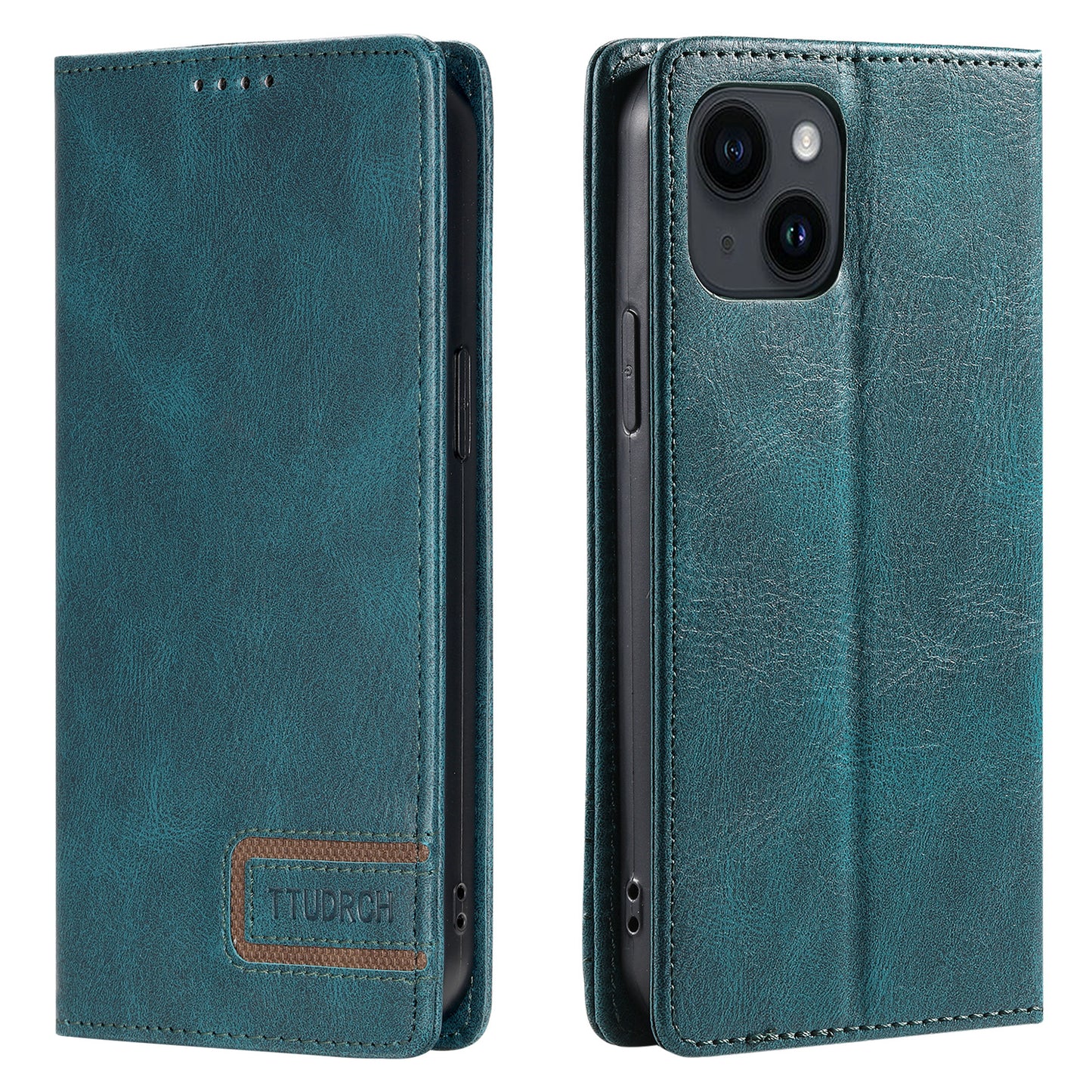 TTUDRCH Style 007 For iPhone 15 RFID Blocking Cover Phone Leather Case with Stand Wallet - Green