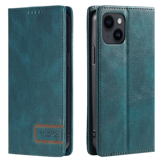 TTUDRCH Style 007 For iPhone 15 RFID Blocking Cover Phone Leather Case with Stand Wallet - Green