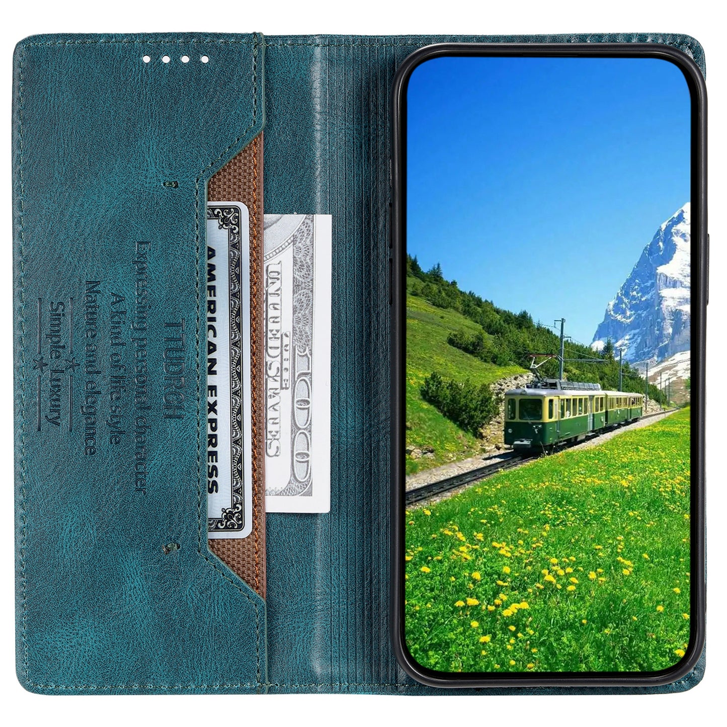 TTUDRCH Style 007 For iPhone 15 RFID Blocking Cover Phone Leather Case with Stand Wallet - Green