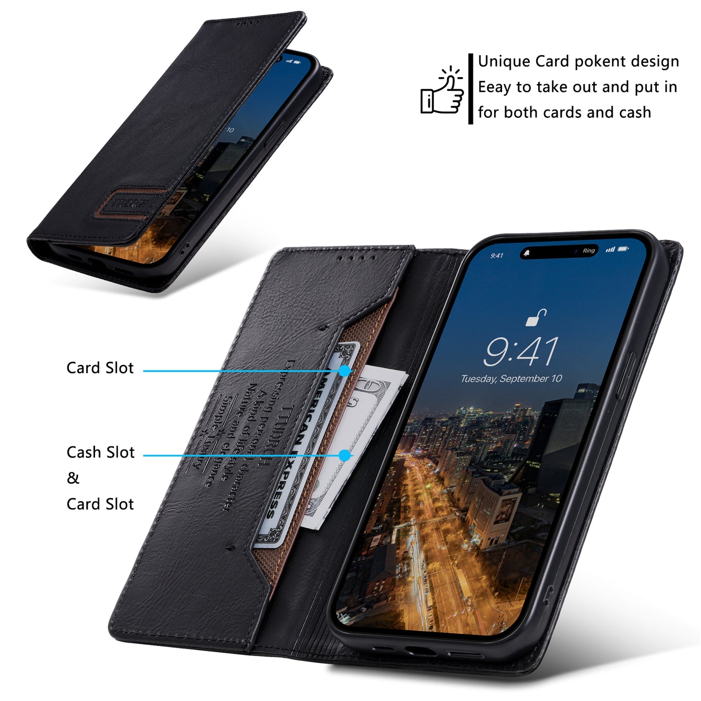 Uniqkart Style 007 For iPhone 15 Ultra RFID Blocking Stand Phone Case Wallet PU Leather Cover - Black