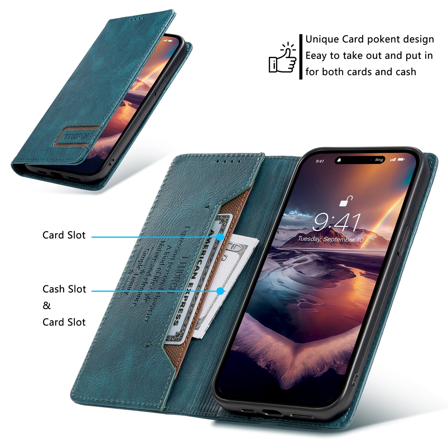 Uniqkart Style 007 For iPhone 15 Ultra RFID Blocking Stand Phone Case Wallet PU Leather Cover - Green