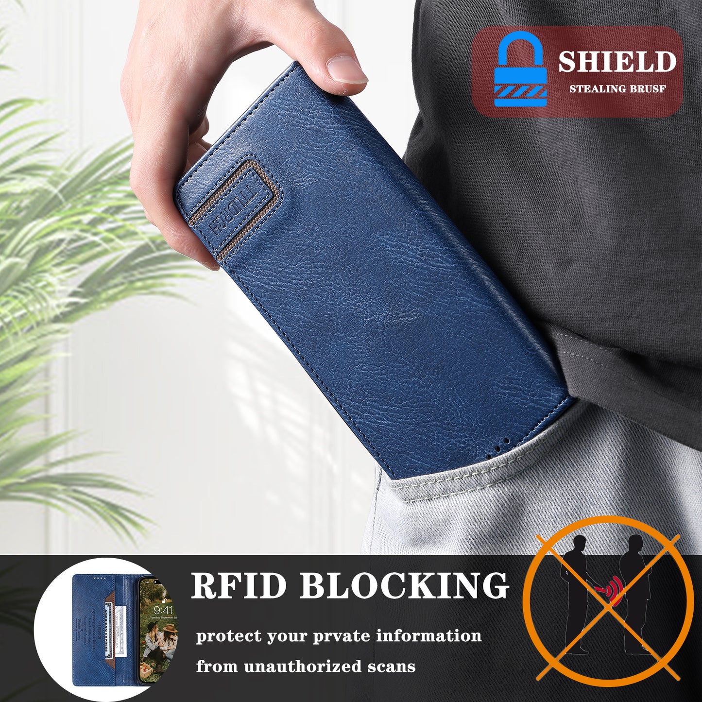 Uniqkart Style 007 For iPhone 15 Ultra RFID Blocking Stand Phone Case Wallet PU Leather Cover - Blue