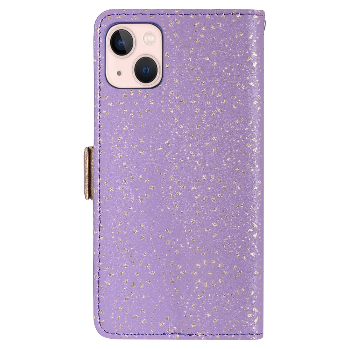Uniqkart for iPhone 15 Zipper Wallet Phone Case Lace Flower Pattern Stand Leather Cover with Bowknot Wrist Strap - Purple