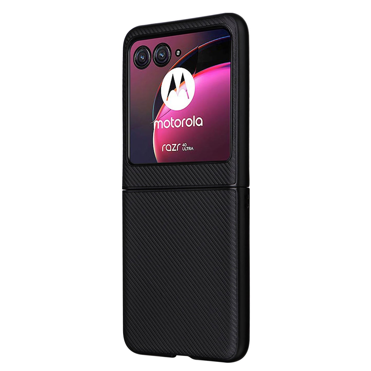 Uniqkart for Motorola Razr 40 Ultra 5G Carbon Fiber Texture Phone Case PU Leather Coated PC Cover - Black