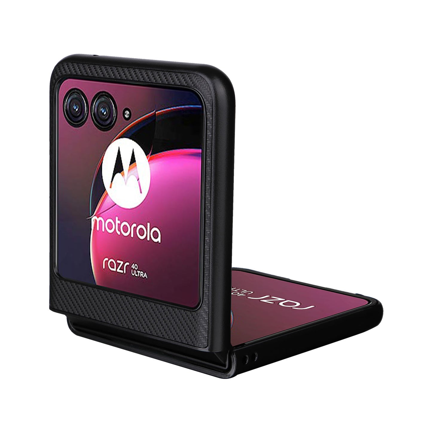 Uniqkart for Motorola Razr 40 Ultra 5G Carbon Fiber Texture Phone Case PU Leather Coated PC Cover - Black