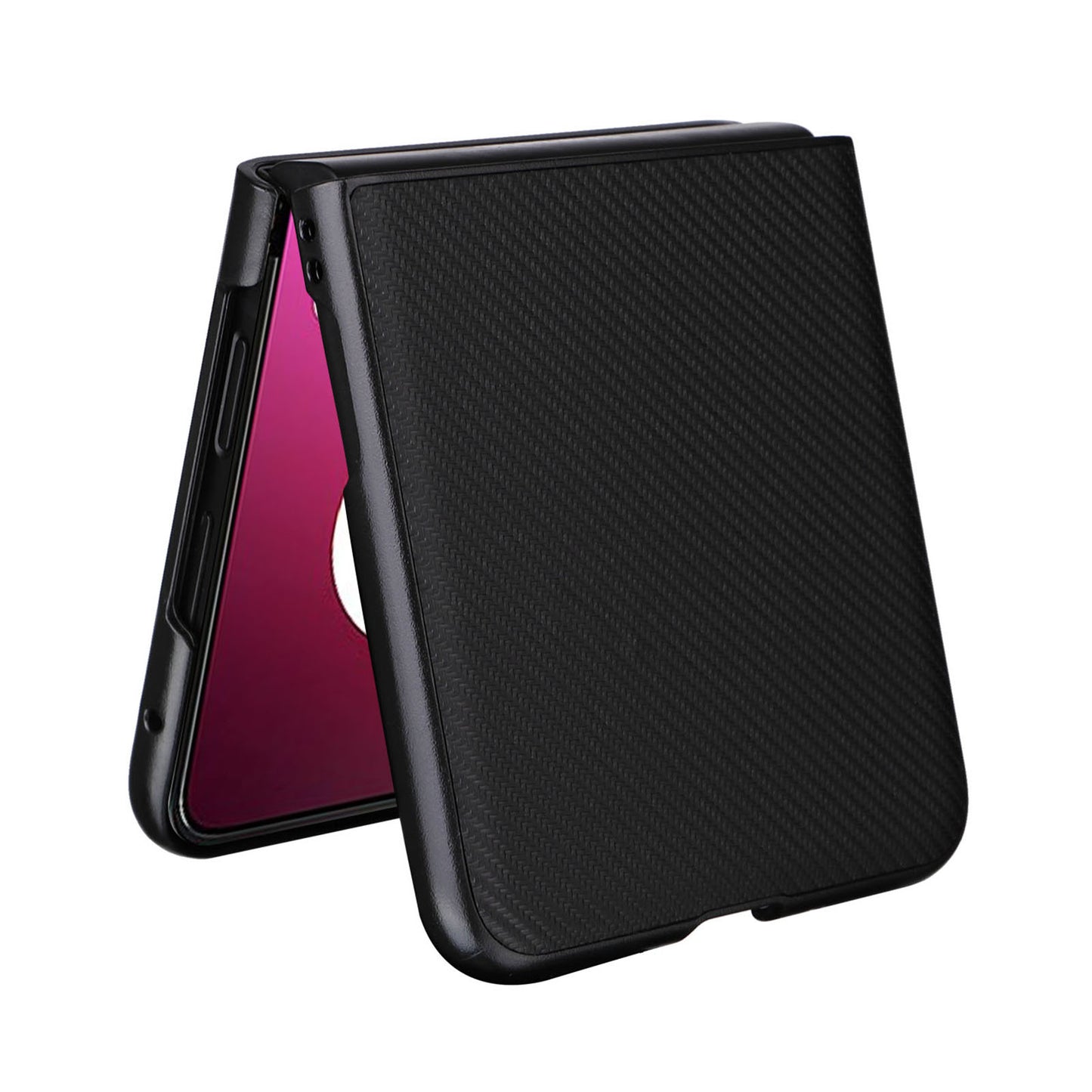 Uniqkart for Motorola Razr 40 Ultra 5G Carbon Fiber Texture Phone Case PU Leather Coated PC Cover - Black