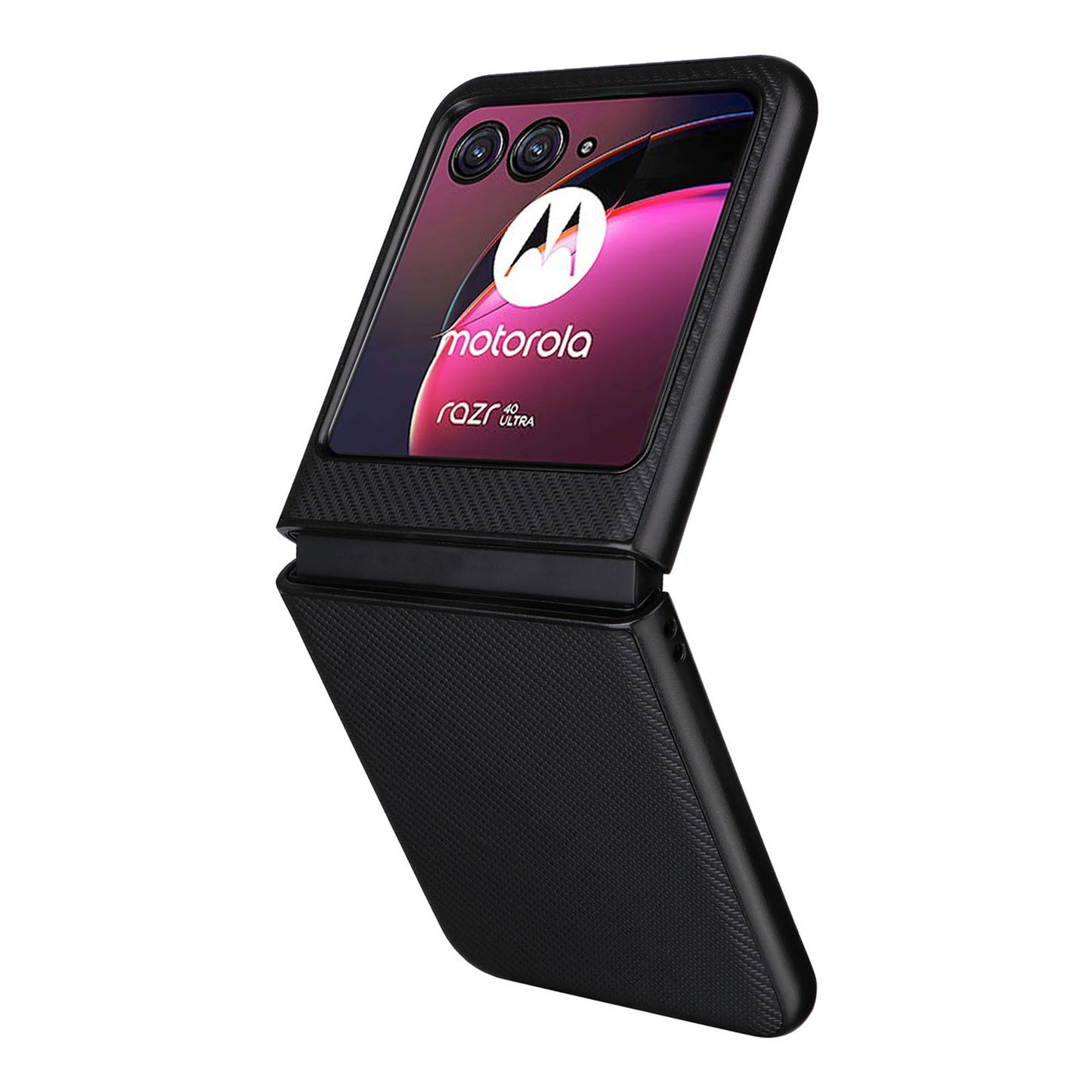 Uniqkart for Motorola Razr 40 Ultra 5G Carbon Fiber Texture Phone Case PU Leather Coated PC Cover - Black
