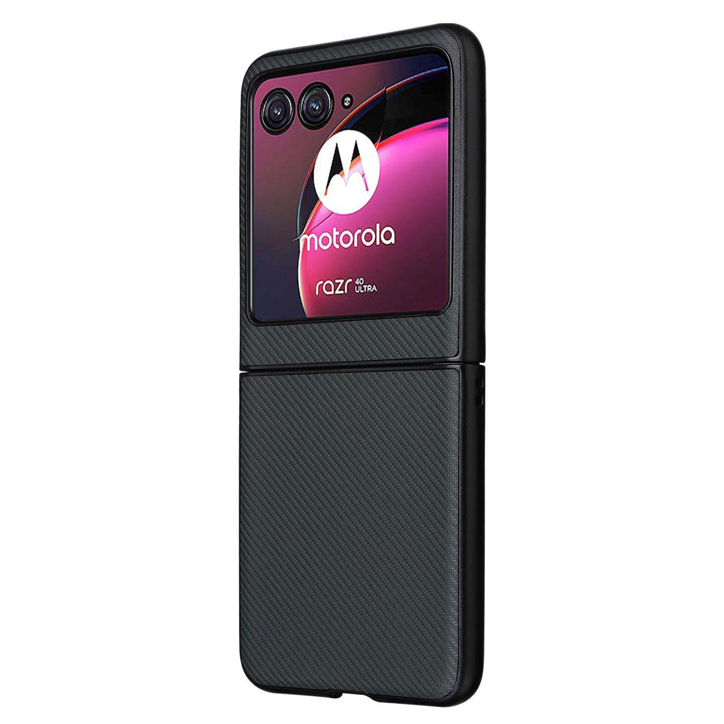 Uniqkart for Motorola Razr 40 Ultra 5G Carbon Fiber Texture Phone Case PU Leather Coated PC Cover - Green