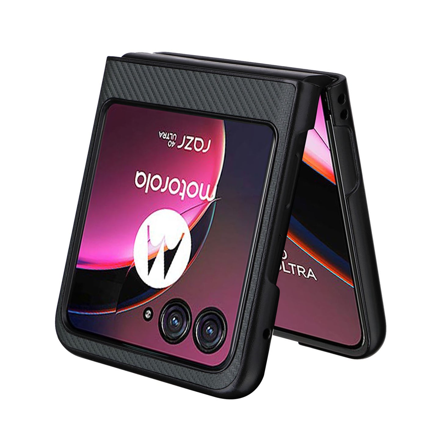 Uniqkart for Motorola Razr 40 Ultra 5G Carbon Fiber Texture Phone Case PU Leather Coated PC Cover - Green