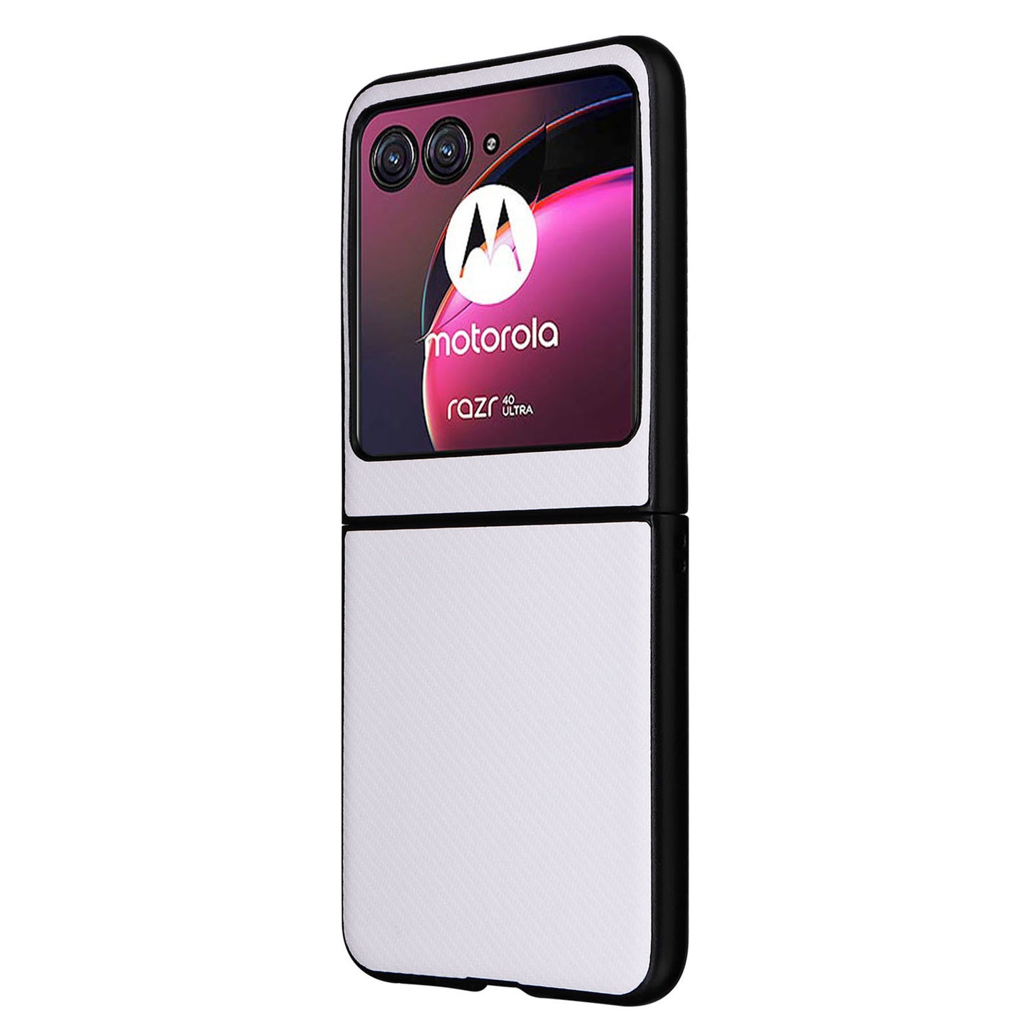 Uniqkart for Motorola Razr 40 Ultra 5G Carbon Fiber Texture Phone Case PU Leather Coated PC Cover - White