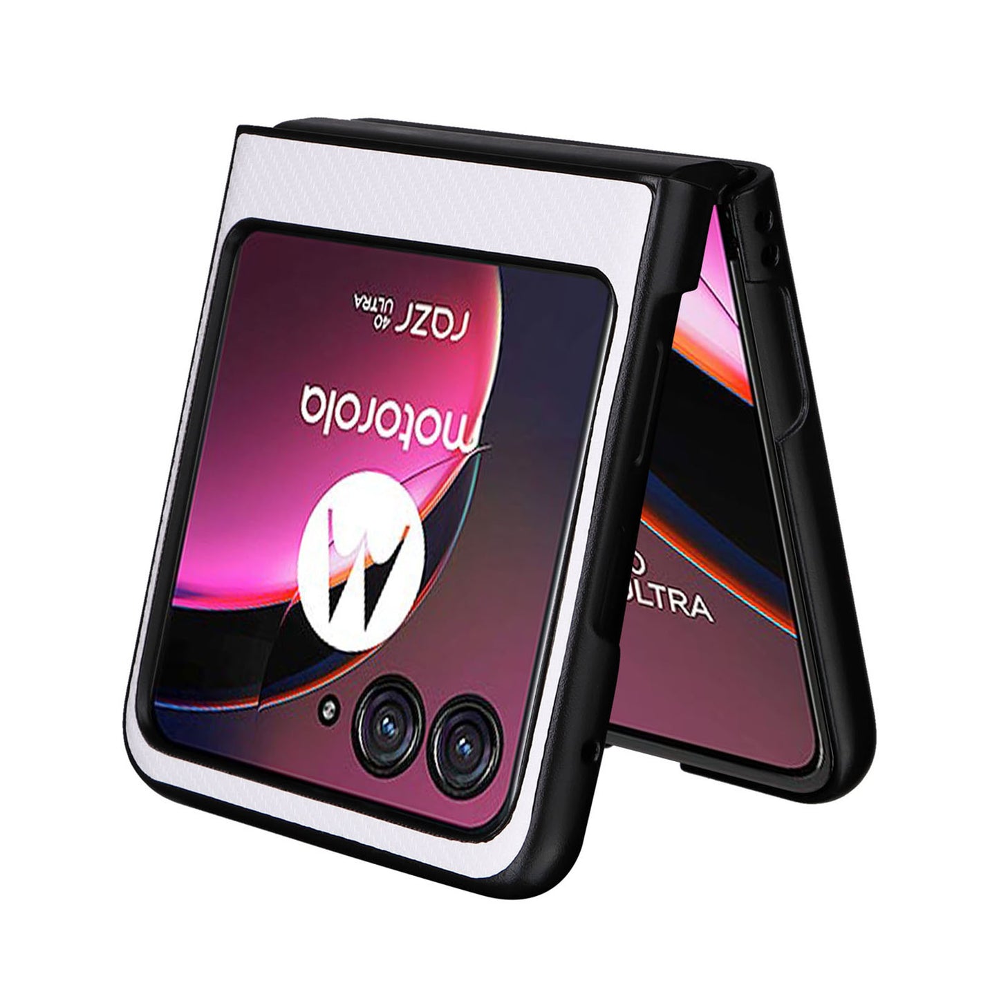 Uniqkart for Motorola Razr 40 Ultra 5G Carbon Fiber Texture Phone Case PU Leather Coated PC Cover - White